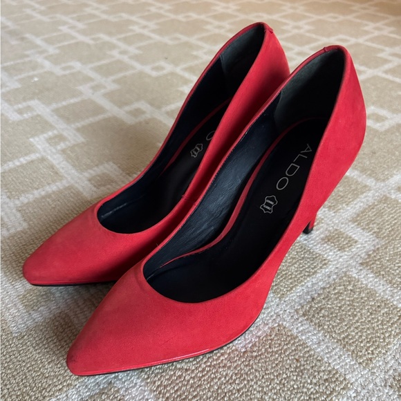 New Aldo Red Suede Pointed Toe Stiletto Pumps Heels Date Night Shoes Party 8 - Picture 11 of 13